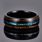 Vakki 6mm/8mm Tungsten Rings for Men Hawaiian Koa Wood Inlay Dome Abalone Shell/Blue Center Wedding Bands Comfort Fit Size 4 to 17