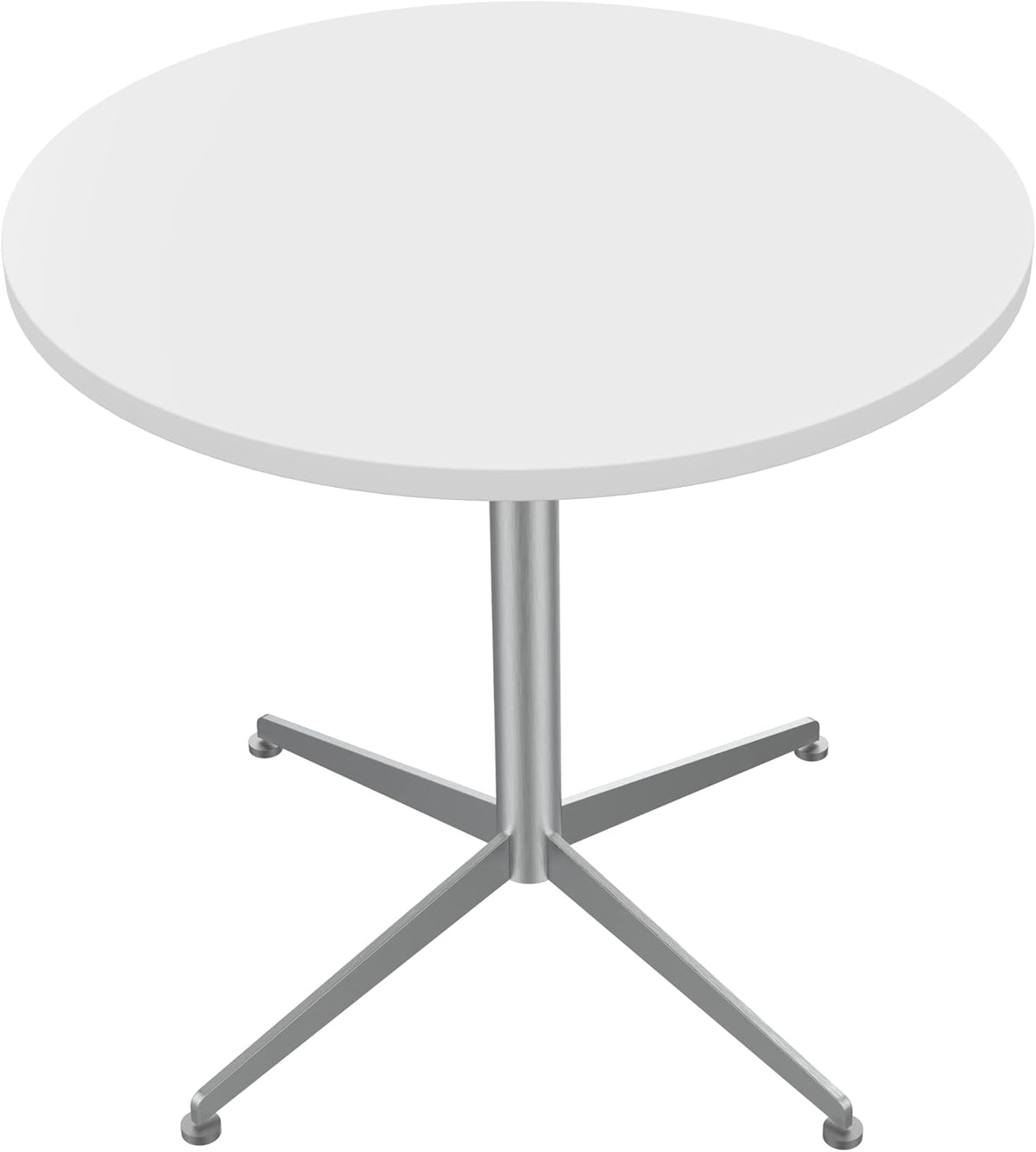 White Dining Table Round Small Office Table Conference Table Coffee Meeting Table w/Stainless Steel X-Shaped Pedestal for Office Boardroom Kitchen Living Room 31.5 inch