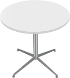 White Dining Table Round Small Office Table Conference Table Coffee Meeting Table w/Stainless Steel X-Shaped Pedestal for Office Boardroom Kitchen Living Room 31.5 inch