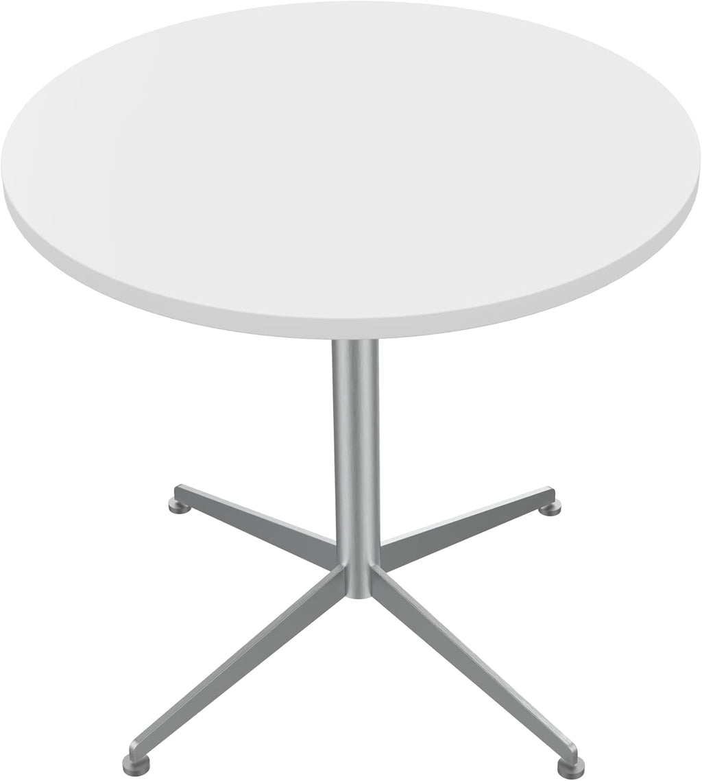 White Dining Table Round Small Office Table Conference Table Coffee Meeting Table w/Stainless Steel X-Shaped Pedestal for Office Boardroom Kitchen Living Room 31.5 inch