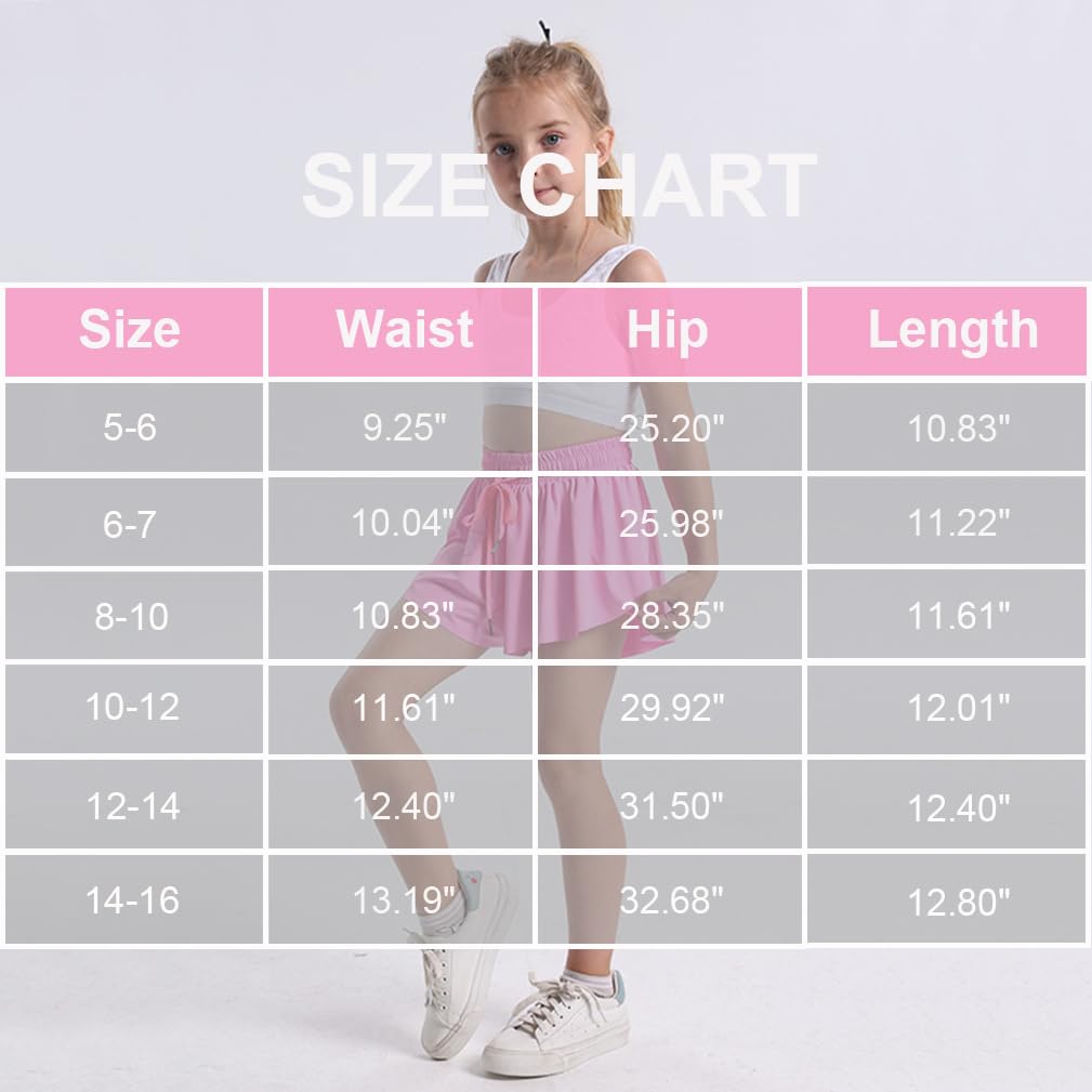 Girls Flowy Shorts Athletic Skirt for Little Girls 2 in 1 Butterfly Sports Skirts for Teen Girls Sky Blue