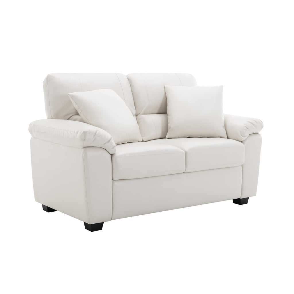 Morden Fort White Leather Love seat and Sofa Set, Modern Luxury and Comfy Furniture Sleeper Couches for Living Room, Apartment, Office, Lounge Room