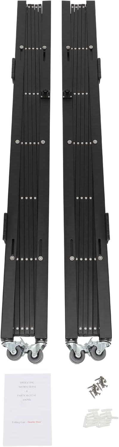 Double Folding Security Door, 5.25' H x 9.84' W Wall Mounted Scissor Gate - Iron & Aluminum Alloy Accordion Gate with 360 Rolling Barricade