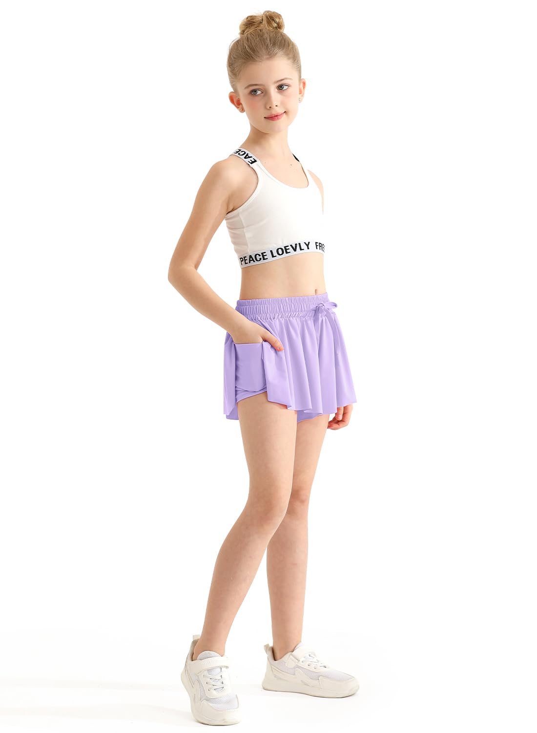 Pige sommerfugle shorts, løstsiddende shorts med lomme, børns lavendel lilla sommerfugleskørter med spandexforing, 12-13 år