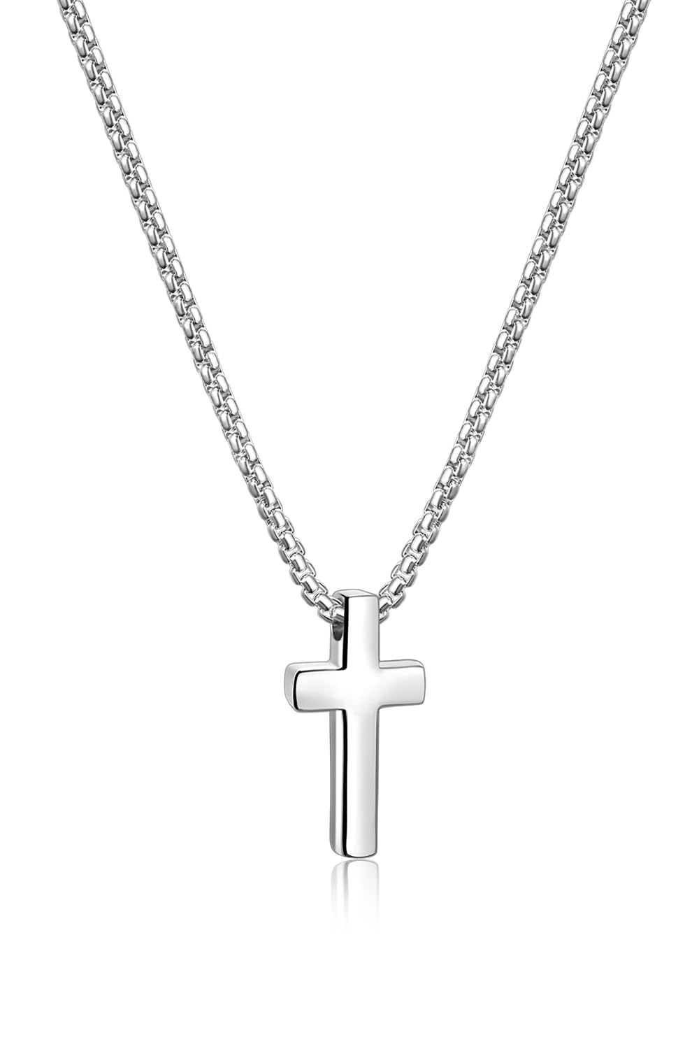Fiusem Cross Necklace for Men, Silver/Gold/Black Mens Cross Necklaces with 2.5mm Cross Chain and Stainless Steel Cross Pendant, Box Chain 16-24 Inch