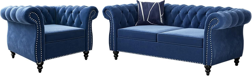 AVZEAR 3-Piece Living Room Sectional Sofa Set, Green Velvet Couch Upholstered Sofa Modern Sofa Couches Set Style Button Tufted, Velvet Chesterfield Sofa for Living Room Apartment, 1+2+3 Seat Green