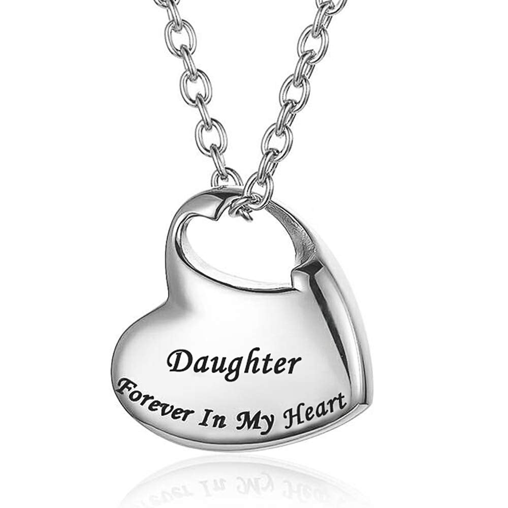 Cremation Urn Necklace for Ashes Urn Jewelry,Forever in My Heart Carved Stainless Steel Keepsake Waterproof Memorial Pendant for mom & dad with Filling Kit…