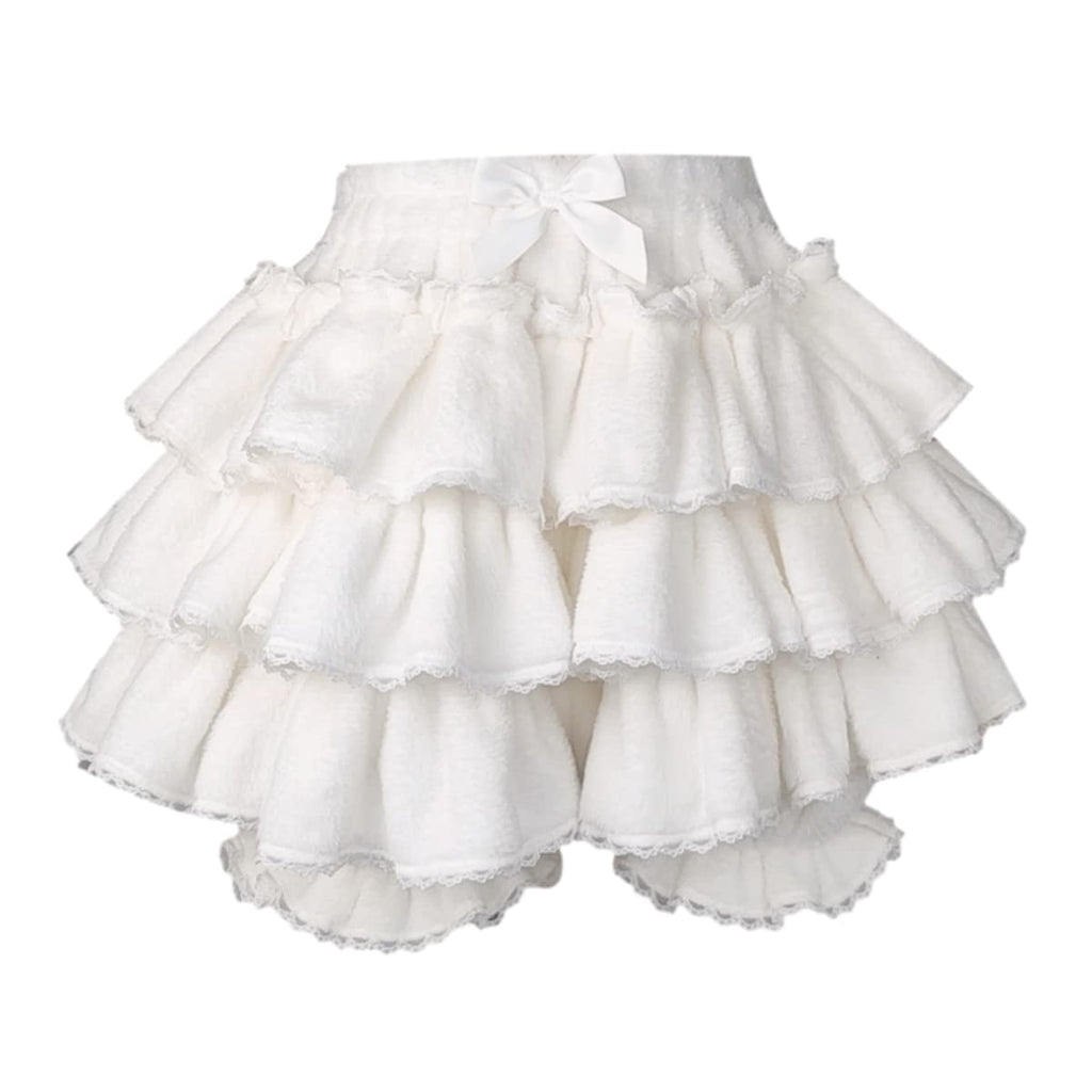 Women Lolita Bloomers Teens Cute Maid Tiered Ruffle Bloomer Shorts Kawaii Fuzzy Fluffy Pumpkin Pants Pettipants