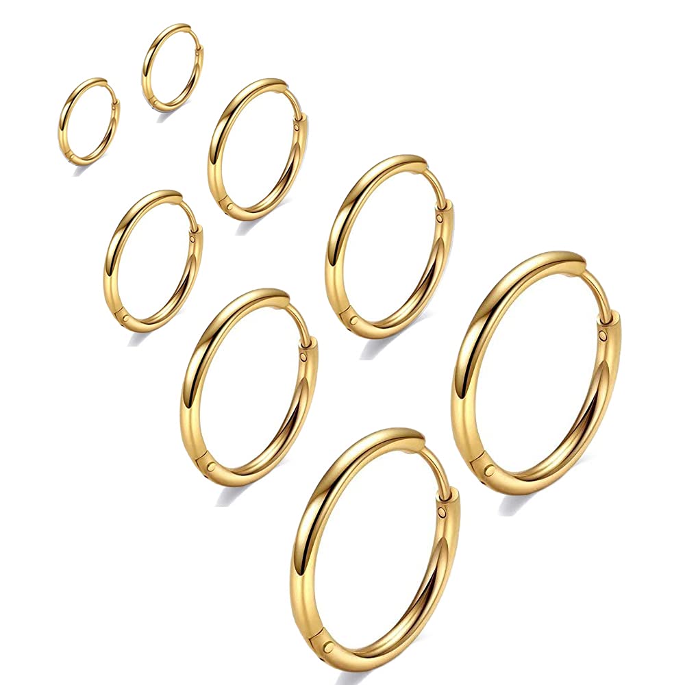 316L Surgical Stainless Steel Huggie Hoop Earrings 6mm 8mm 10mm 11mm 12mm 14mm Hypoallergenic Earrings Hoop Cartilage Helix Lobes Hinged Sleeper Earrings For Men Women