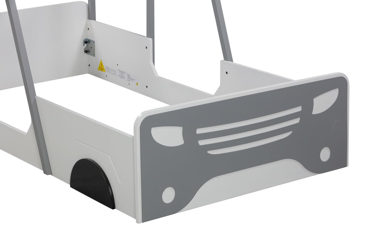 JYH Twin Size Bil Seng med Tag, Montessori Inspireret Træ Twin Gulvseng med Hjul & Dør Design, Platformseng til Drenge Piger, Nem Samling & Ingen Boksmadras Nødvendig, Grå