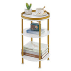 Small Round Side Table for Small Spaces, 3-Tier Round Accent Table Slim Side Table, Modern Sofa Corner Table for Living Room Nightstand Bedroom (Rustic Brown)