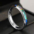THREE KEYS JEWELRY Abalone Shell Inlay Tungsten Rings 4mm 6mm 8mm Womens Mens Silver Wedding Band/Customized Ring
