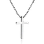 M MOOHAM Cross Necklace for Men, Silver Black Gold Stainless Steel Plain Cross Pendant Necklace for Men Box Chain 16-30 Inch