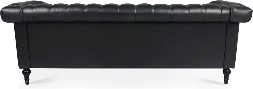 Ball & Cast 83" Chesterfield Leather Sofa with Channel Tufted Seat Back,Removable Square Arm Nailhead Trim Classic 3 Seater Couch,Mid Centuryfor Living Room,Bedroom,Office,Black PU