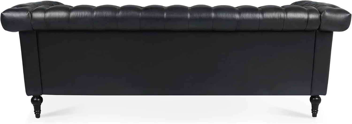 Ball & Cast 83" Chesterfield Leather Sofa with Channel Tufted Seat Back,Removable Square Arm Nailhead Trim Classic 3 Seater Couch,Mid Centuryfor Living Room,Bedroom,Office,Black PU