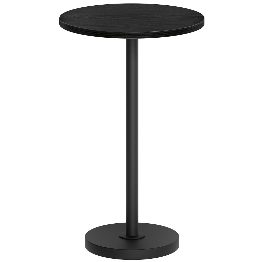 Round Side Table, Tall Drink End Table for Small Spaces, Pedestal Style Martini Side Table in Living Room, Bedroom, Dormitory, Marble Black and Black ET30BM