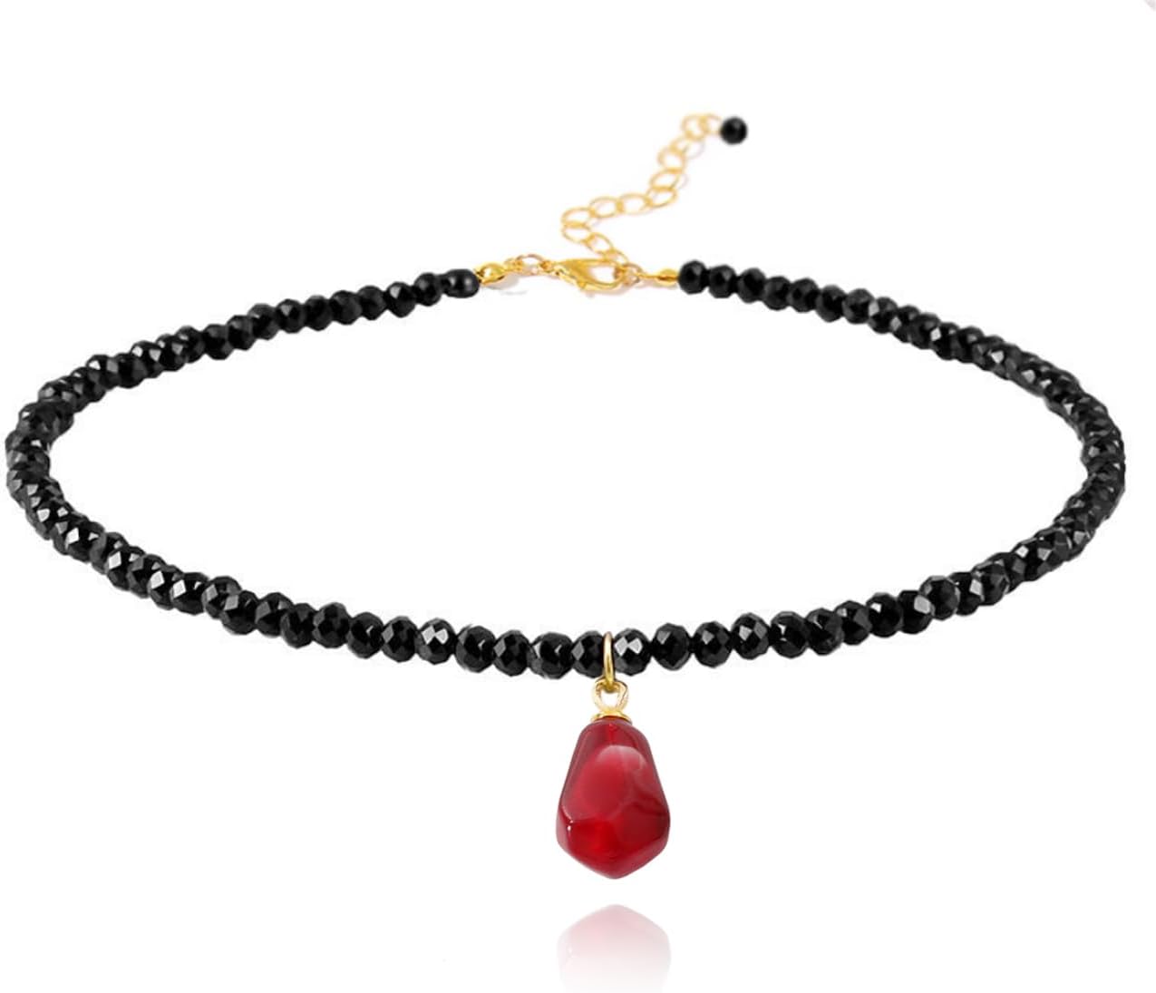 MOKAVIKY 25 Pomegranate Pendant Necklace with Black Bead for Women Cute Fruit Novelty Jewelry