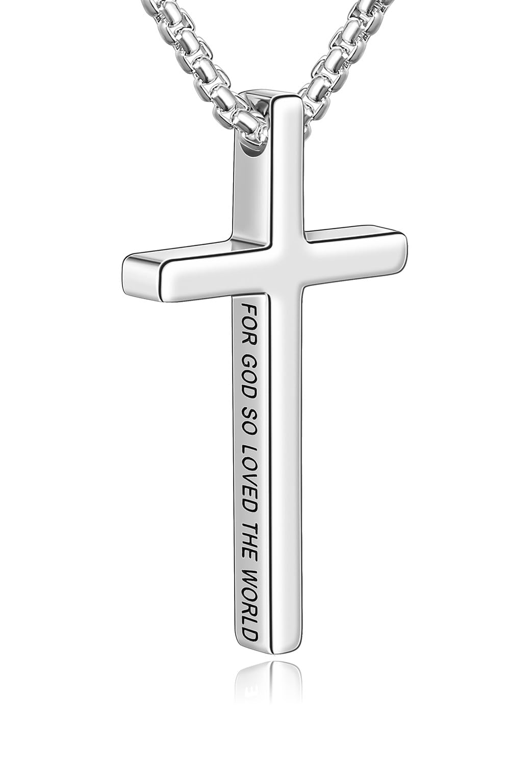Fiusem Cross Necklace for Men, Inspirational Bible Verse Cross Chain for Men, Stainless Steel Box Necklace