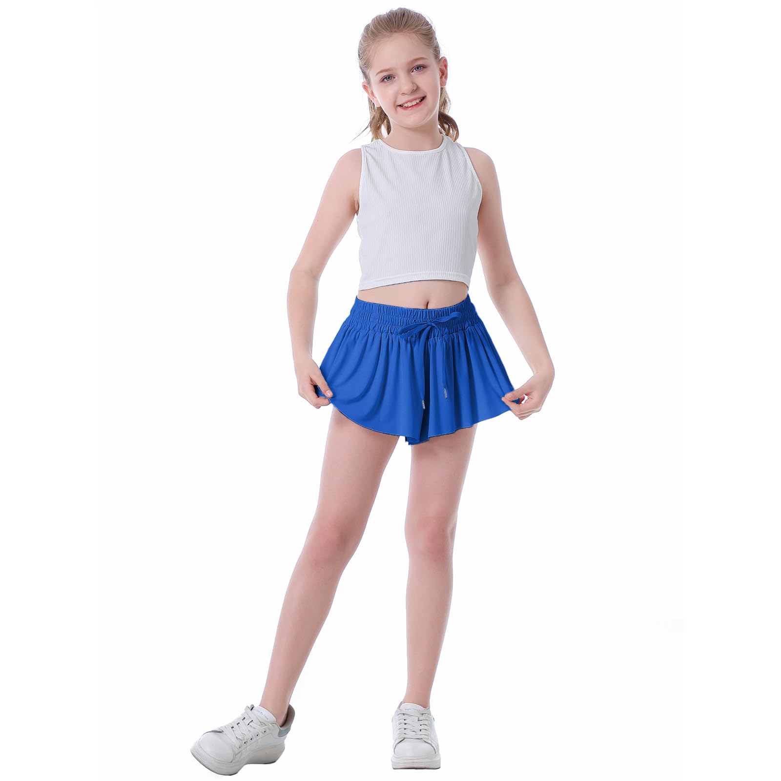Flowy shorts til piger Butterfly shorts til børn Preppy shorts til teenagere Tennis løbe atletik shorts med for (Royal Blue, 13-14 år)