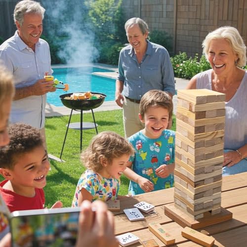 JacJoe オールプロジャイアントタンブルタワーゲーム、子供と大人のための屋外ゲーム、木製ブロックタワーヤードゲーム（大-1.87FT）