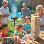 JacJoe オールプロジャイアントタンブルタワーゲーム、子供と大人のための屋外ゲーム、木製ブロックタワーヤードゲーム（大-1.87FT）