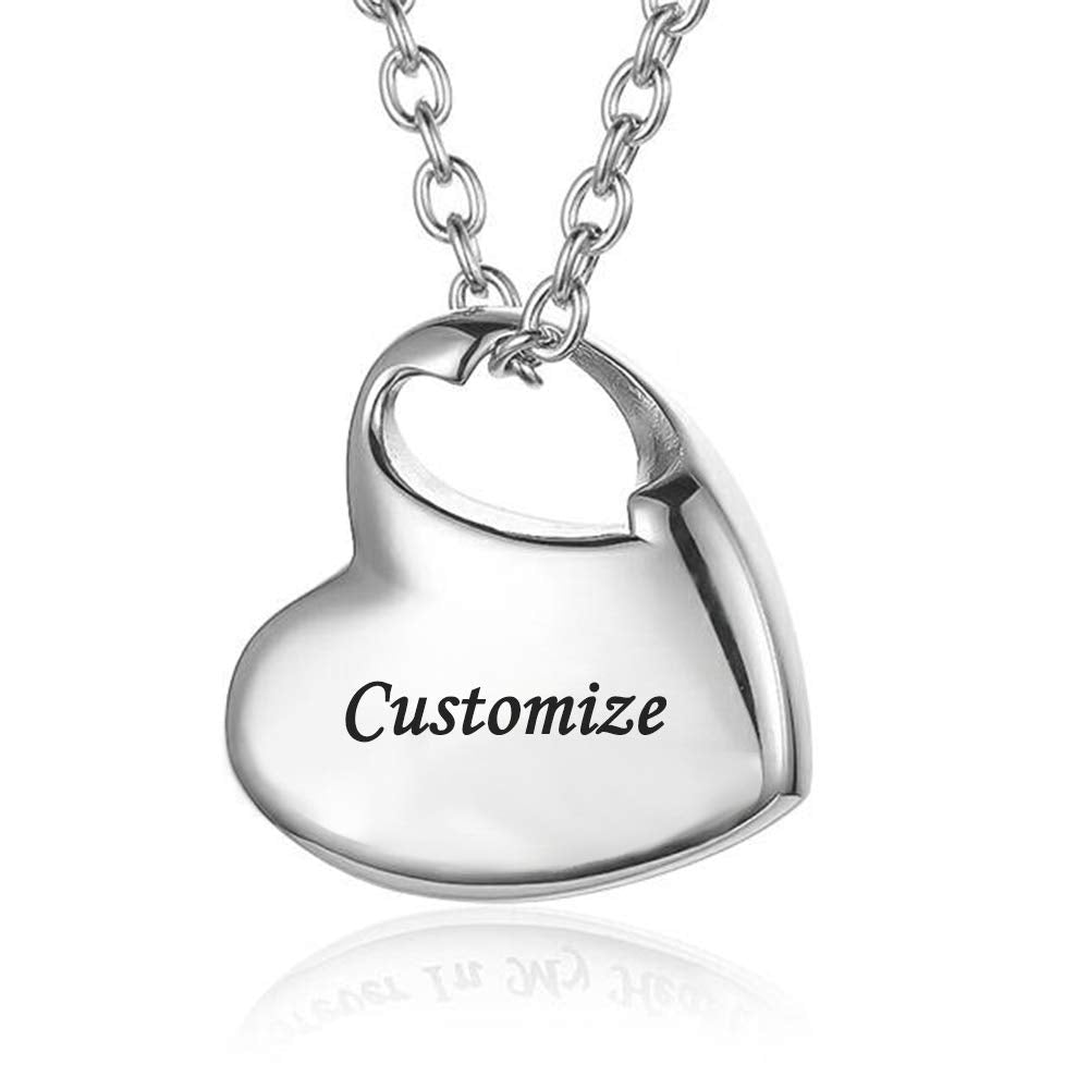 Cremation Urn Necklace for Ashes Urn Jewelry,Forever in My Heart Carved Stainless Steel Keepsake Waterproof Memorial Pendant for mom & dad with Filling Kit…