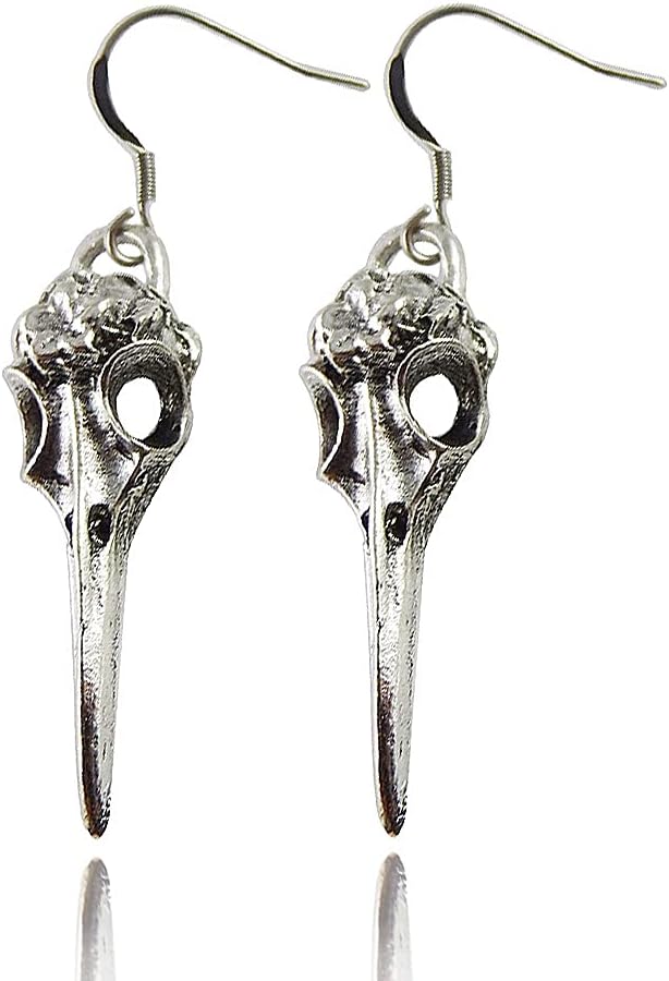 Halloween Jewelry Silver Crow Skull Earrings Charm Dangle Earrings Raven Earrings Bird Skull Jewelry Gothic Gift Set Punk Design