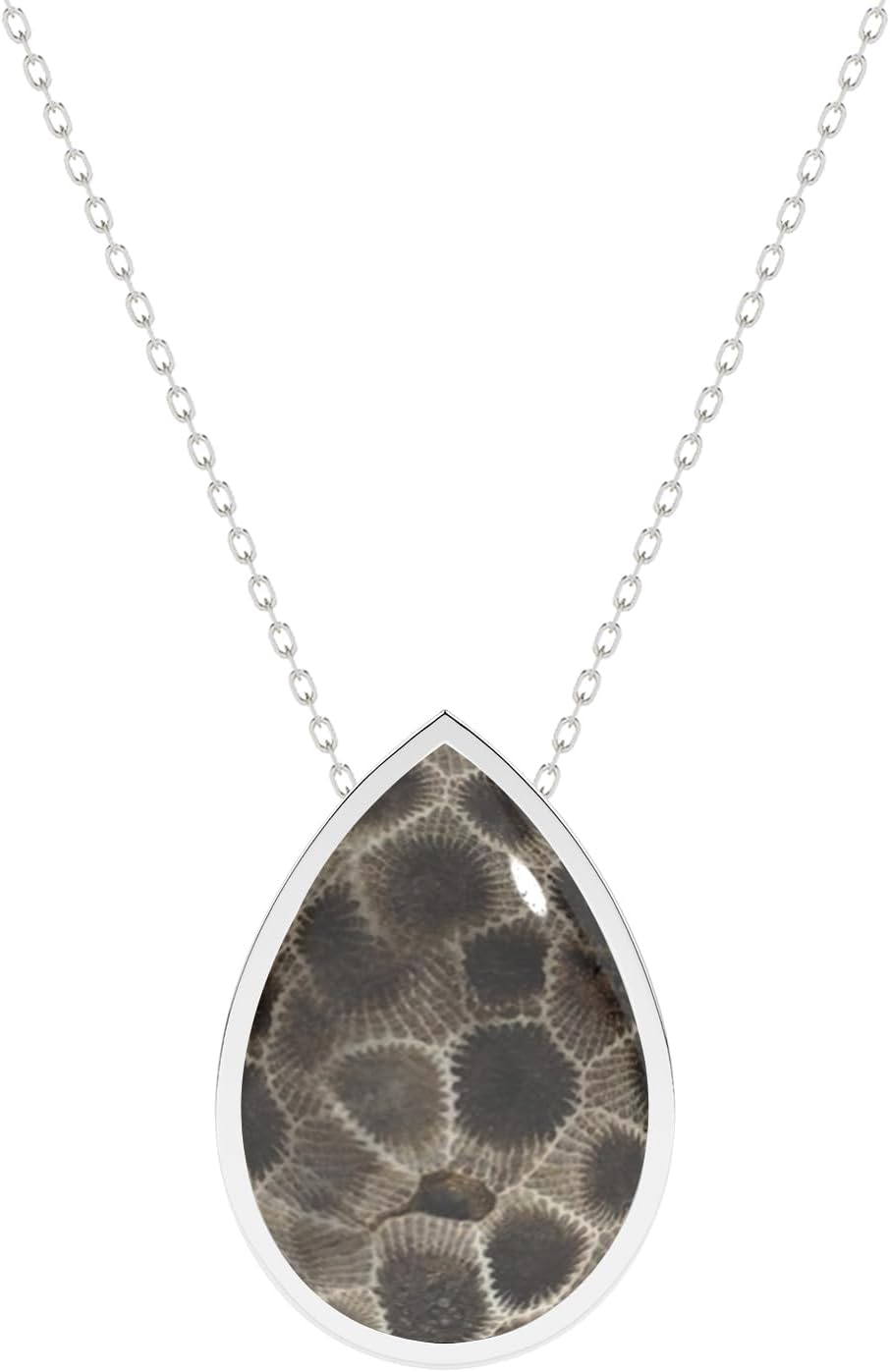 Natural Petoskey Slider Pendant Necklace for Women in Sterling Silver, Gemstone Jewelry Gifts for Her Birthday, Anniversary, Christmas, Graduation