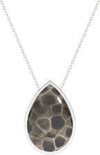 Natural Petoskey Slider Pendant Necklace for Women in Sterling Silver, Gemstone Jewelry Gifts for Her Birthday, Anniversary, Christmas, Graduation