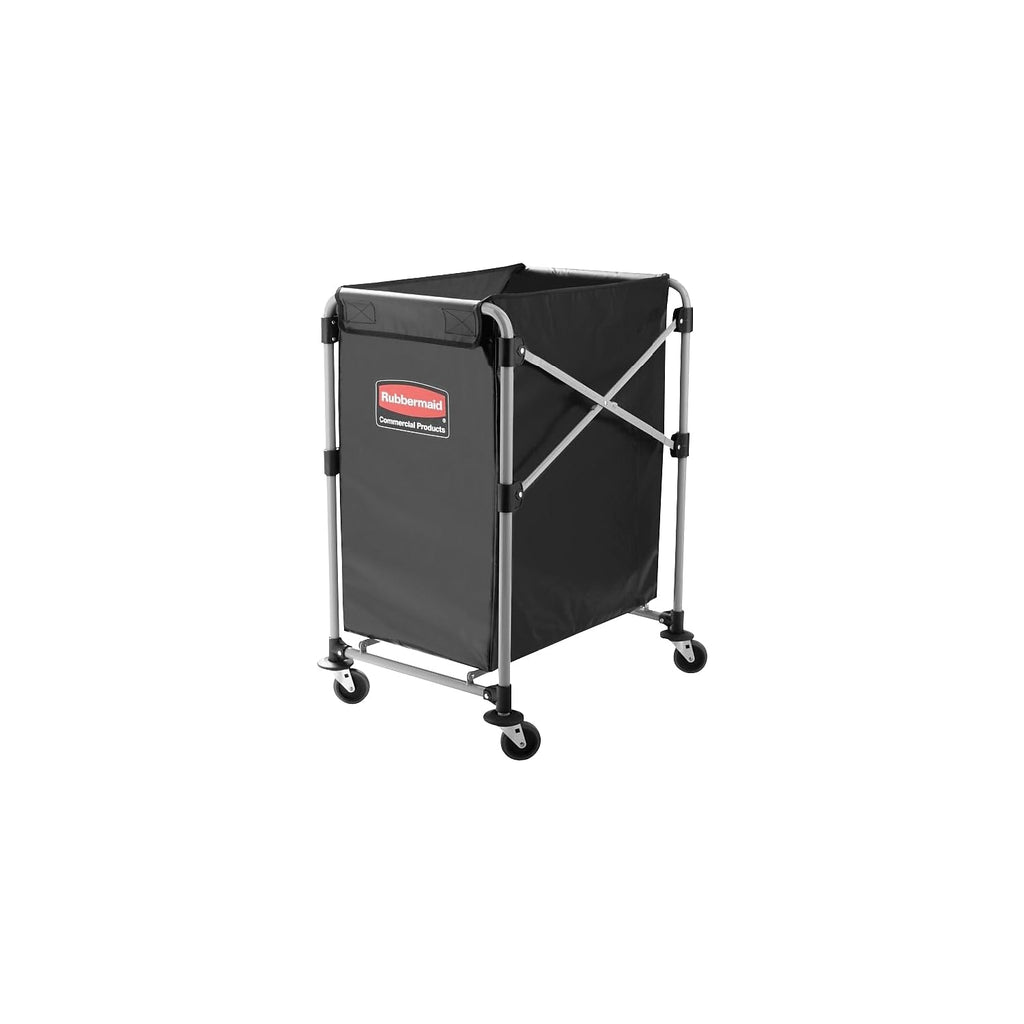 Rubbermaid Commercial Products, Collapsible X Cart, Black, Steel 8 Bushel Bin, Commercial Laundry Cart with Wheels for Hotel/Nursing Home/Home/College Easily Move Laundry/Supplies/Groceries