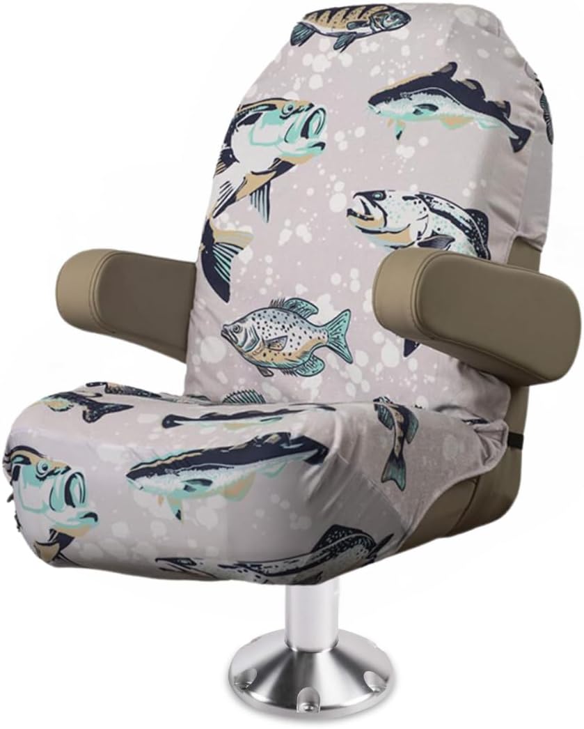 Boat Seat Cover - Microfiber, Quick-Dry, Universal Fit, Stylish Bass Design for Captain's Chairs, Pontoon Towel Seat Covers