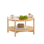 Tiita Rattan Coffee Table, Round End Table, 19.7Inch Modern Side Table, Small Bamboo Living Room Side Table, Glass Sofa End Table for Balcony and Office Outdoor/Indoor (Wood)