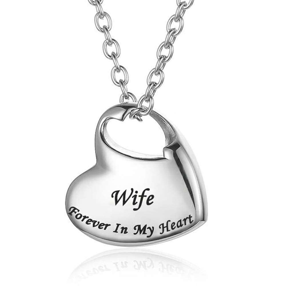 Cremation Urn Necklace for Ashes Urn Jewelry,Forever in My Heart Carved Stainless Steel Keepsake Waterproof Memorial Pendant for mom & dad with Filling Kit…