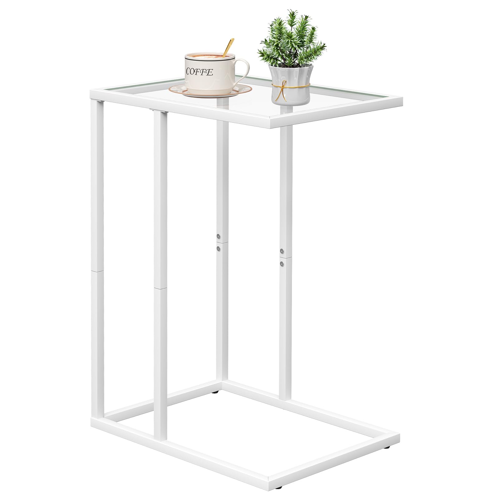 C Table Side End Table, Small C Shaped Table for Sofa,Glass Couch Sofa Tray Snack Table for Living Room, Bedroom,TV Tray Table for Small Space,Accent Coffee Table,Nightstand with Metal Frame(Yellow)