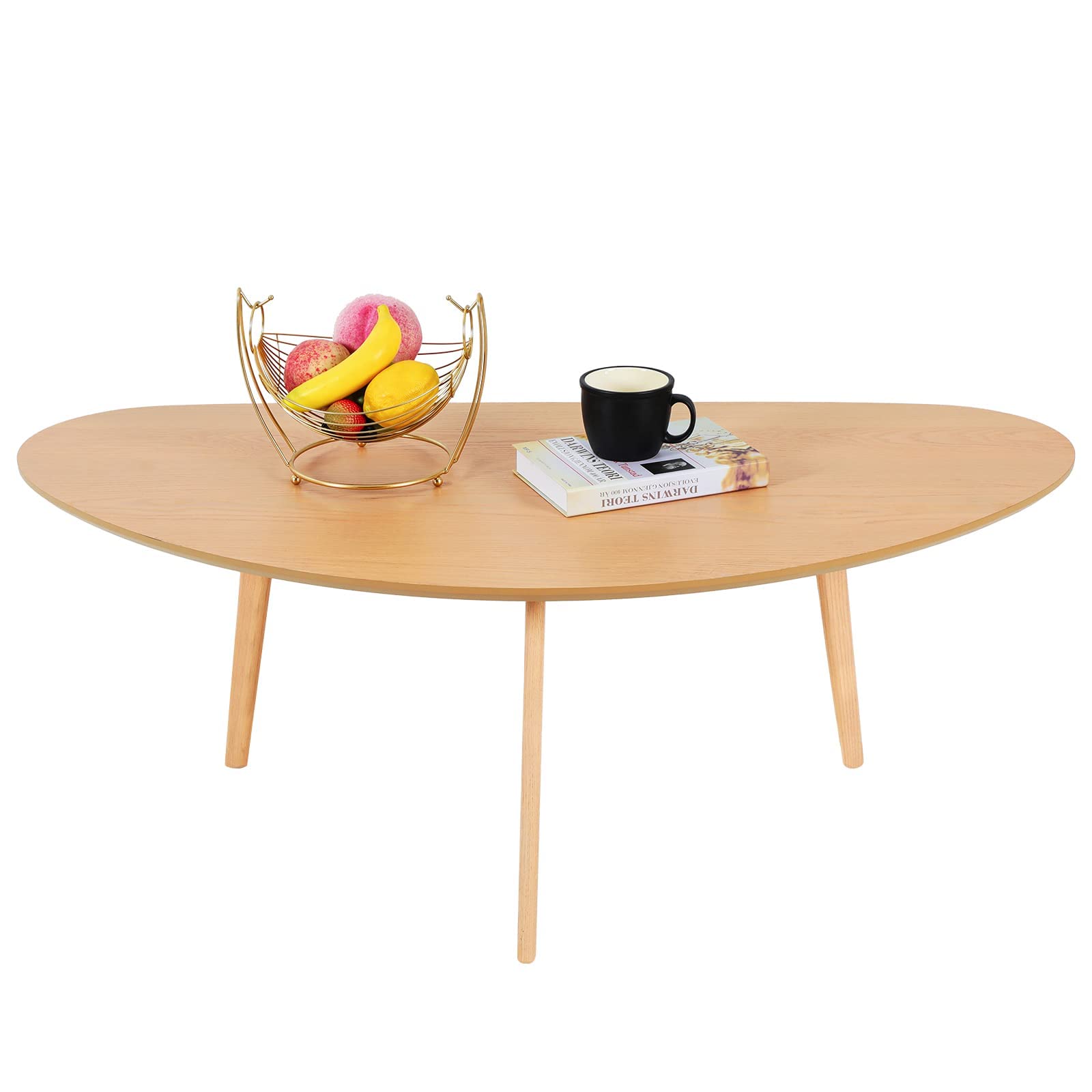 FIRMINANA Small Oval Coffee Table Mid Century Modern for Living Room Center Minimalist Display Coffe Table,Nature Wood,18.9" D x 33.47" W 15.75" H