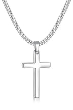 Fiusem Silver Tone Cross Necklace for Men, Mens Cross Necklaces with 3.5mm Chain and Stainless Steel Pendant, Cuban Chain 16-24 Inches