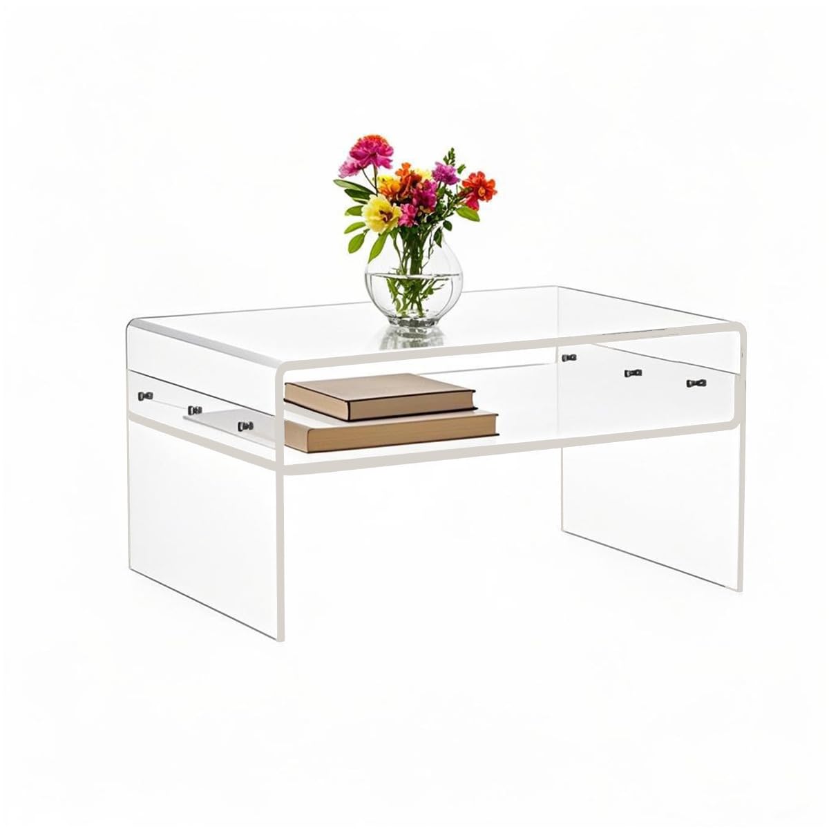 Acrylic Thick Coffee Table for Living Room. 34" Modern Minimalist Rectangular and Clear End Table.Easy to Clean and Safe Rounded Edges (16.9" D x 34.6" W x 14.6" H)