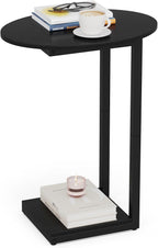Hosfais Small Side Table End Table, C-Shaped Wood Coffee Table TV Tray for Eating Couch Tables for Small Space, Living Room, (Black)