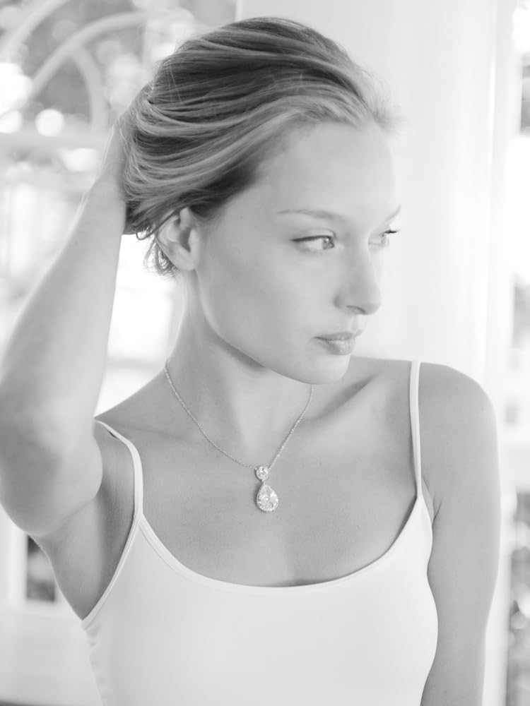 Mariell Cubic Zirconia Bridal Necklace, Bold Teardrop Design, Pendant Necklace for Weddings, Brides, Prom, Homecoming and Mother of The Bride