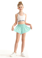 Girls Butterfly Shorts Flowy Shorts with Pocket Aqua Green Kids Butterfly Skirts with Spandex Liner 8-9 Years