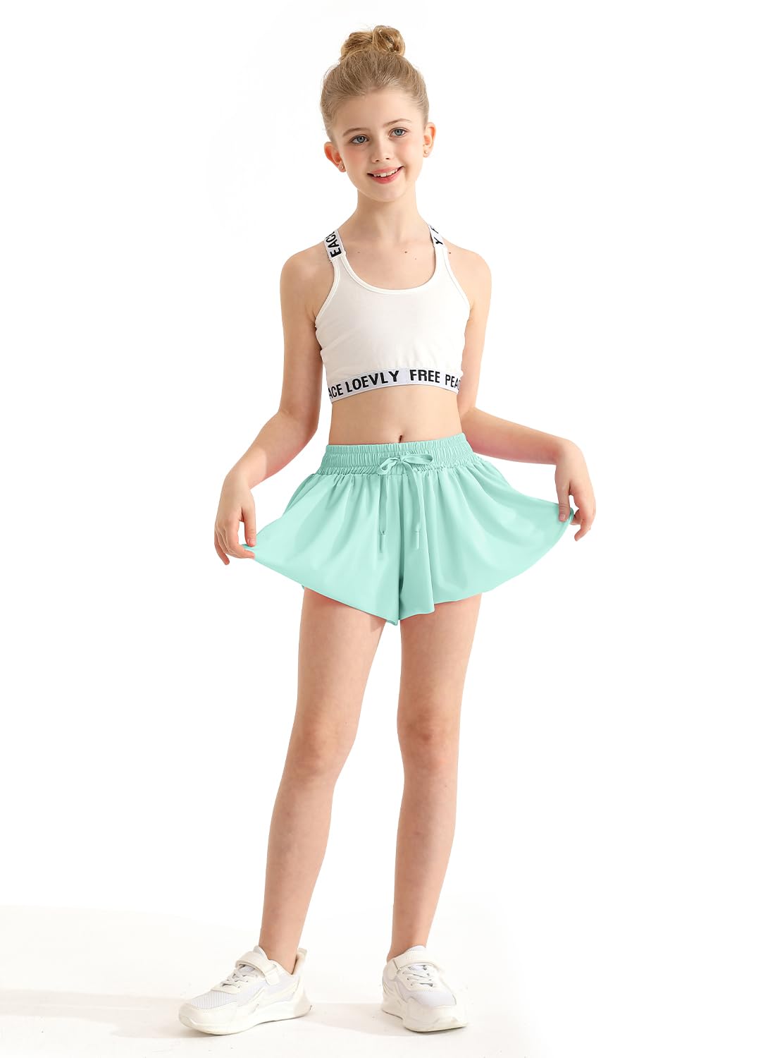 Girls Butterfly Shorts Flowy Shorts with Pocket Aqua Green Kids Butterfly Skirts with Spandex Liner 8-9 Years