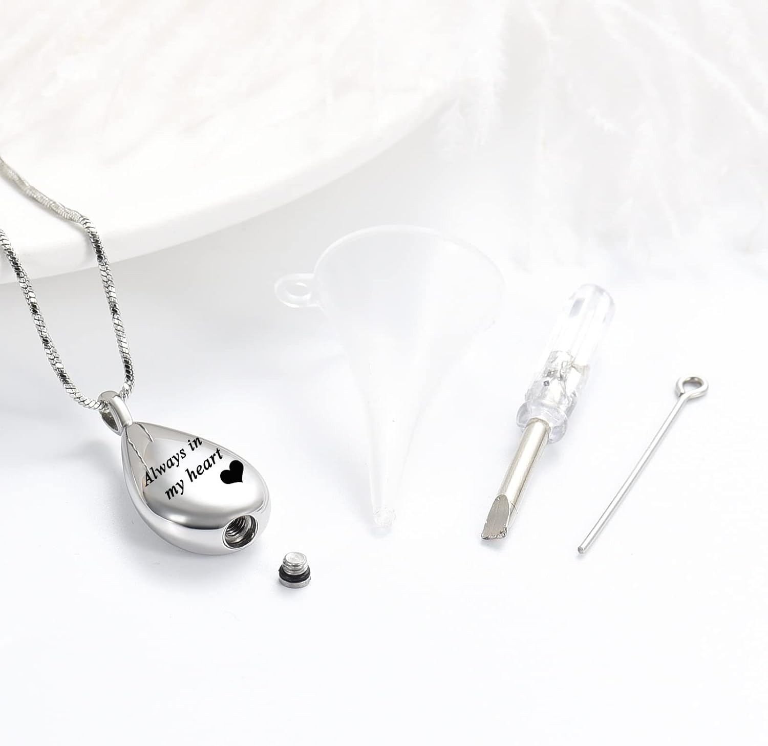 Yinplsmemory Carved Teardrop Keepsake Ashes Necklace Urn Pendant Cremation Memorial Jewelry-Always in my heart