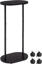 Narrow Side Table, 2-Tier Oval Drink End Table with Wheels for Living Room, Skinny Nightstand for Small Spaces, Bedroom, Bathroom, Black, HETNR01BK-1
