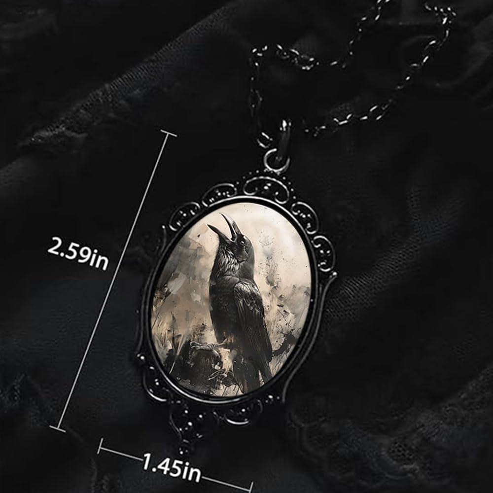 YWMAN Goth Raven Cameo Necklace Set Vintage Gothic Crow Cross Pendant Halloween Witch Costume Accessories Women Chocker Jewelry Gift