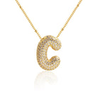 Z ZACHÉ 18k Gold Plated Bubble Letter C Necklace Women Cubic Zirconia Balloon Initial Necklace Cute Puffy Monogram Necklace