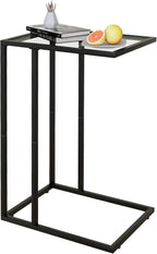 C Table Glass End Table, Couch Side Table, Tempered Glass Snack Side Table with Metal Frame, TV Tray Table for Small Space, Sofa Couch Side Tableand Bed Side Table(Black)