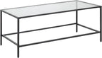 CAWS Black Coffee Table, Tempered Glass Wide Rectangle Coffee Table with Black Metal Frame, Modern Minimalist Center Table for Living Room, Dining Room, Office, Pantry or Outdoor