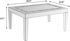 Silver Mirrored Coffee Table with Crystal Inlay, Rectangle Glass Tea Table with Mirrored Finish, Modern Center Table for Living Room and Office (23.6" D x 35.4" W x 17.7" H)