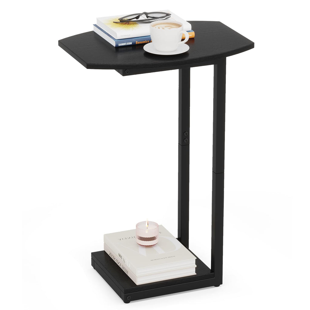 Hosfais Small Side Table End Table, C-Shaped Wood Coffee Table TV Tray for Eating Couch Tables for Small Space, Living Room, (Black)