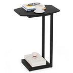 Hosfais Small Side Table End Table, C-Shaped Wood Coffee Table TV Tray for Eating Couch Tables for Small Space, Living Room, (Black)